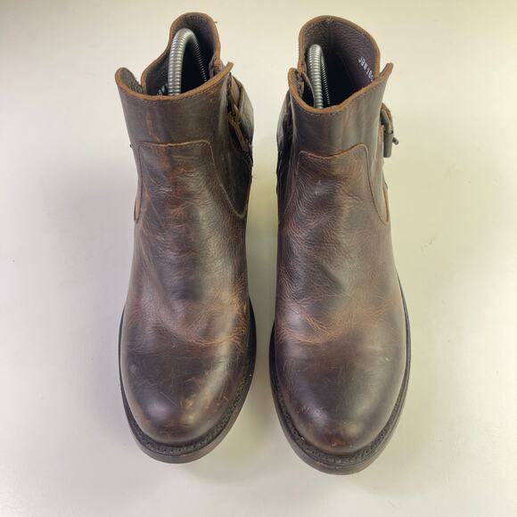 JB Dillon Brown Leather Buckle Zip Up Block Heel Ankle Boots Western Size 9B - Picture 4 of 14